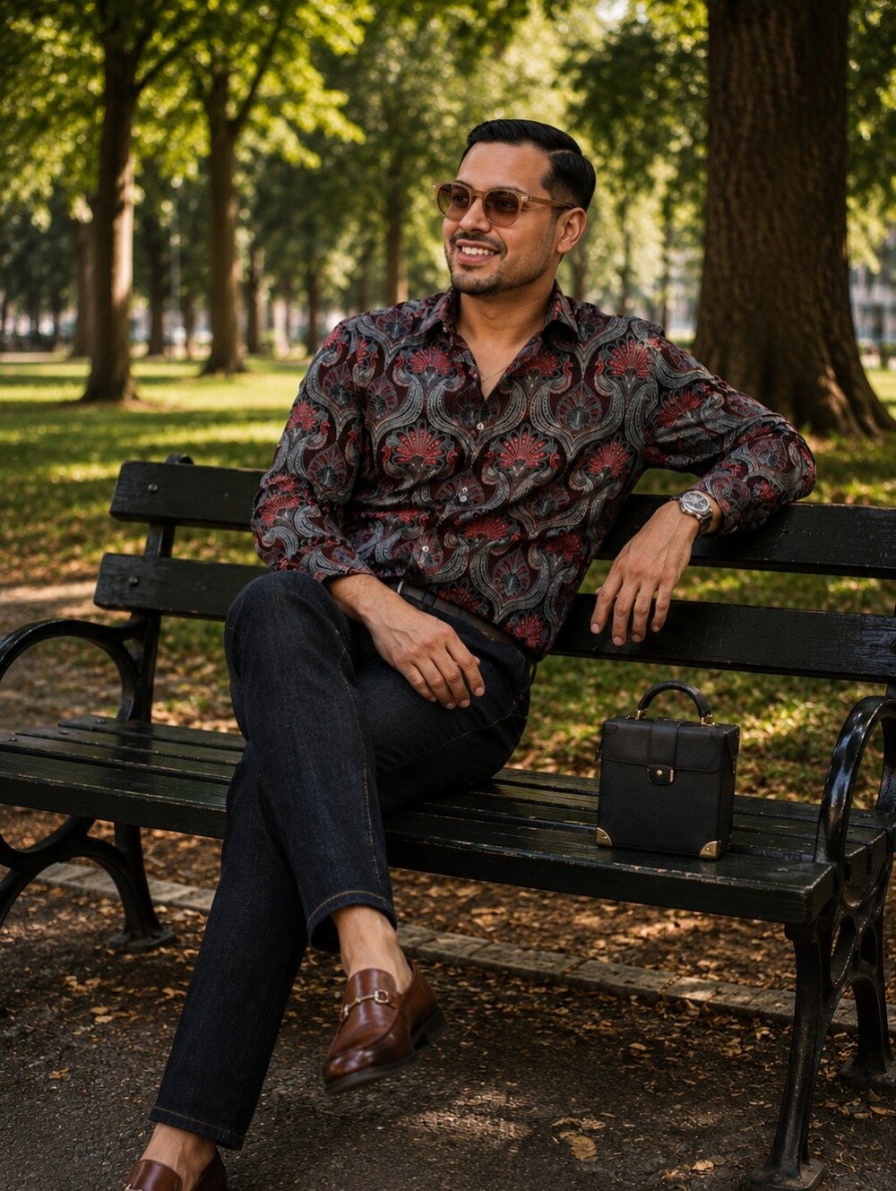 Murano Men’s Black and Red Floral Paisley Button-Down Shirt